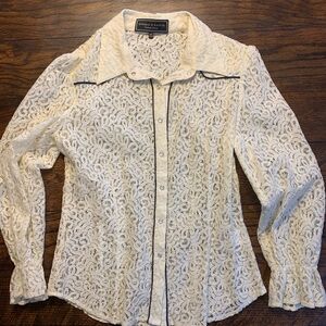 Double D Ranch White Lace Pearl Snap Blouse Size XS